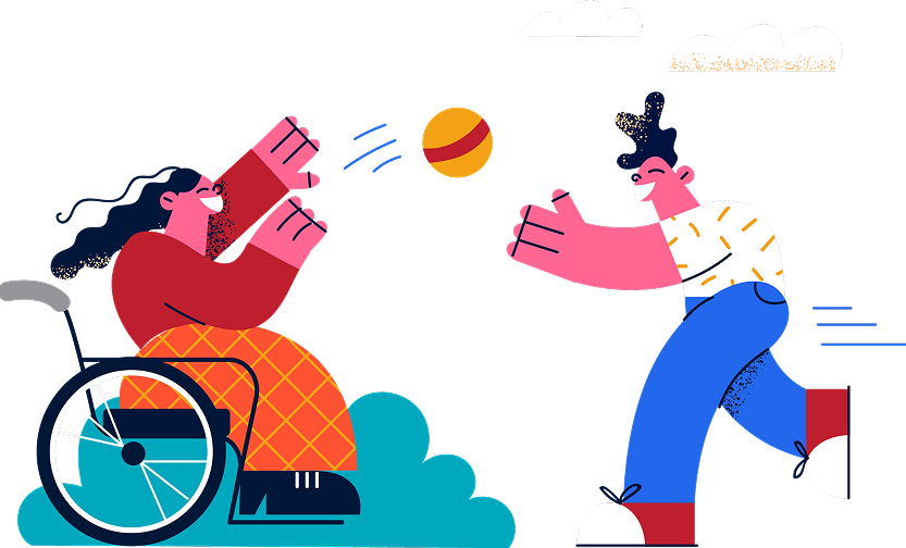 Happy Woman on Wheelchair playing ball with a child